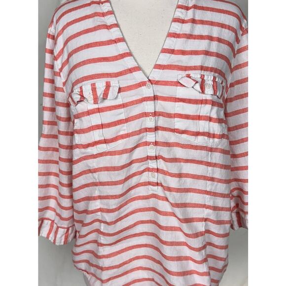 Gap Factory Large Striped 3/4 Sleeve Top Linen Cotton Blend - Picture 3 of 9